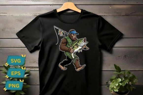 Bigfoot Fishing Graphic for T-Shirt Designs
