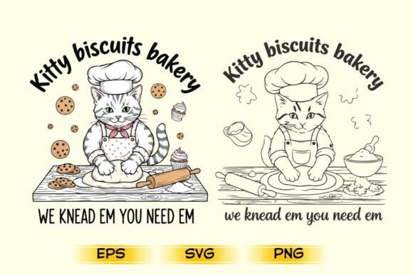 Cute Baker Cat Kitty Biscuits Bakery