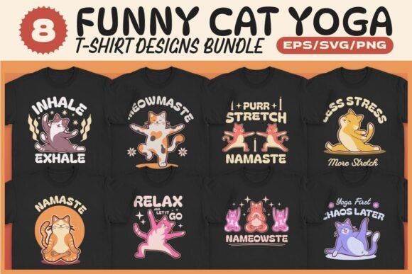 FUNNY CAT YOGA T-SHIRT DESIGNS BUNDLE – Graphics for T-Shirt Designs