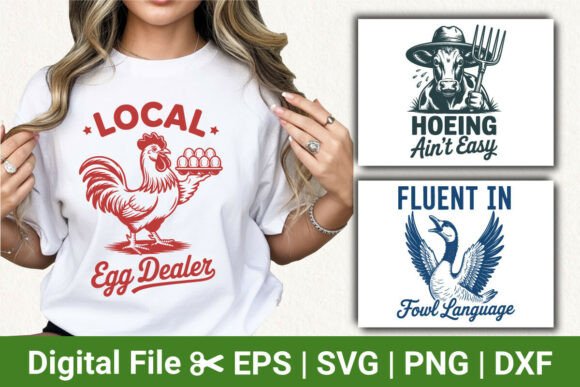 Funny Farm Animal Bundle Rooster Cow SVG Graphics for T-Shirt Designs