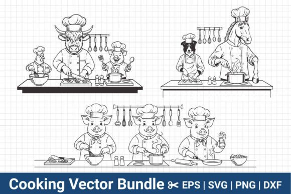 Funny Farm Animal Chef Cooking Graphics for T-Shirt Designs