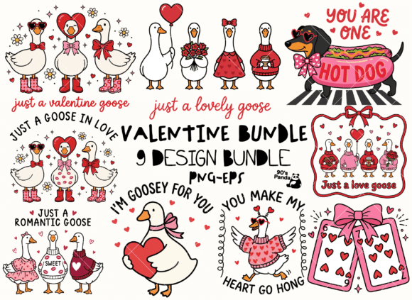 Funny Valentine Dog Goose Cat Graphics Bundle
